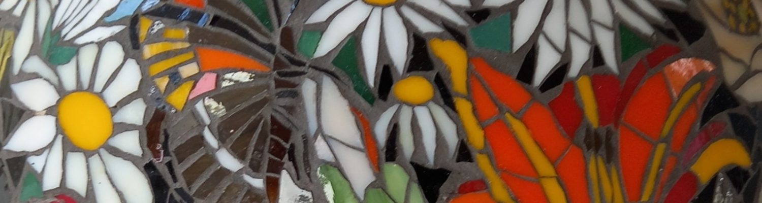 Flower ball mosaic Mosaic ball with flowers and butterfly by Victoria Harrison